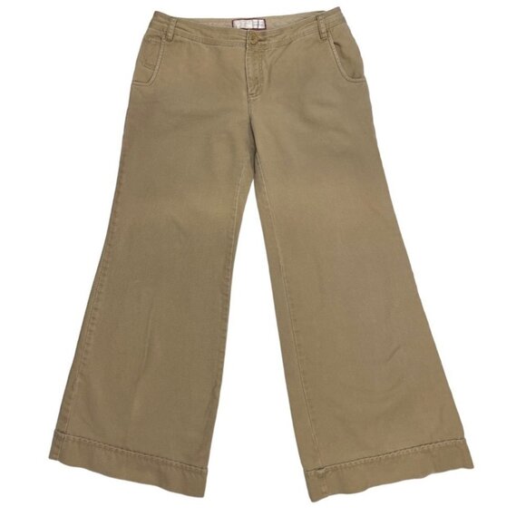 OLD NAVY Wide Leg Twill‎ Trousers Women's 10 Regular Tan Low-Rise Button Pockets - Picture 1 of 16